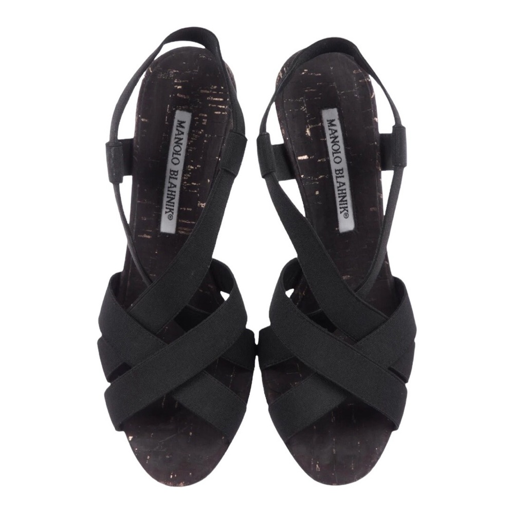 Manolo Blahnik, black crossover strap slingback pumps, women’s size 6